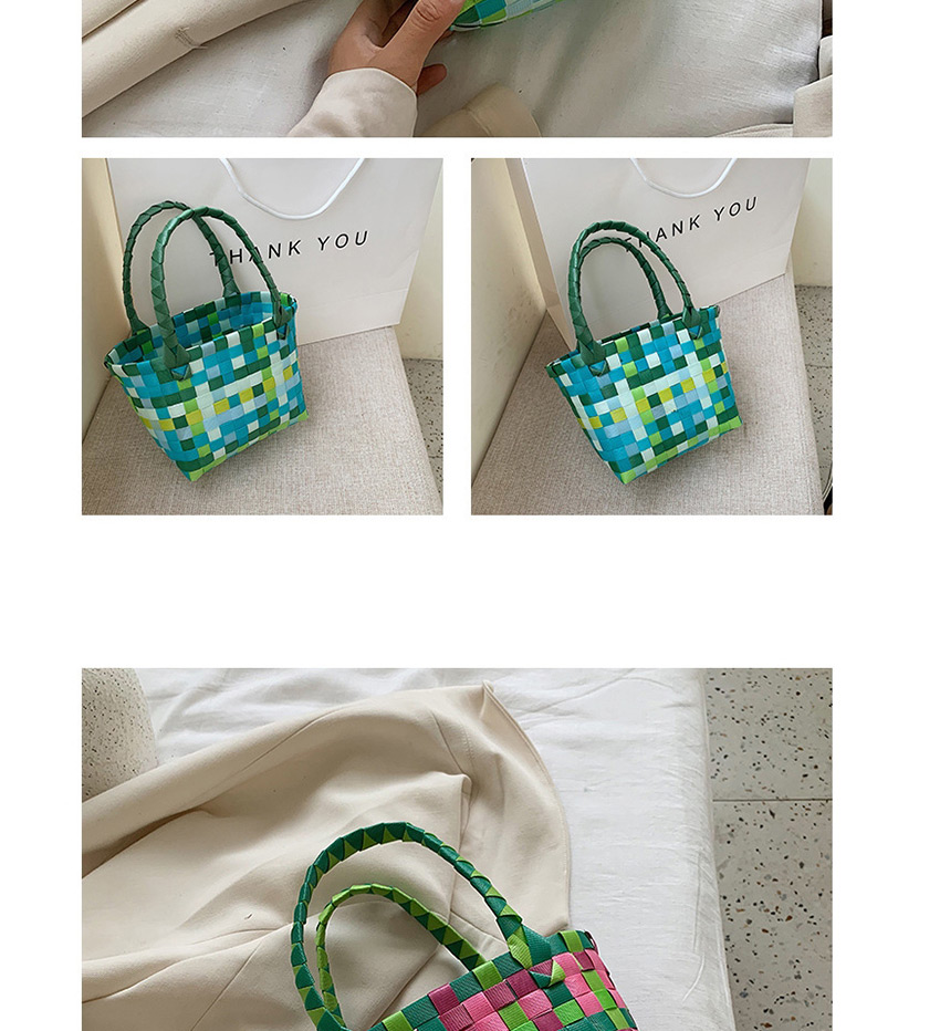 Fashion Color Four Woven Contrast Color Vegetable Basket Handbag,Handbags