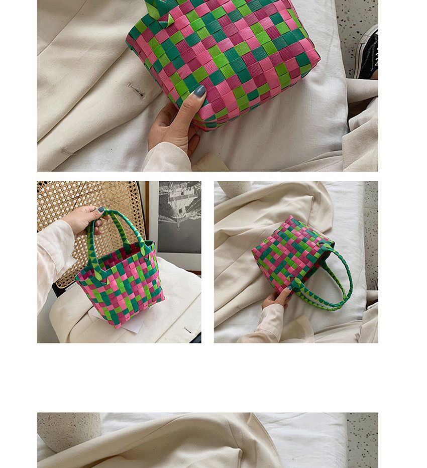 Fashion Color Six Woven Contrast Color Vegetable Basket Handbag,Handbags