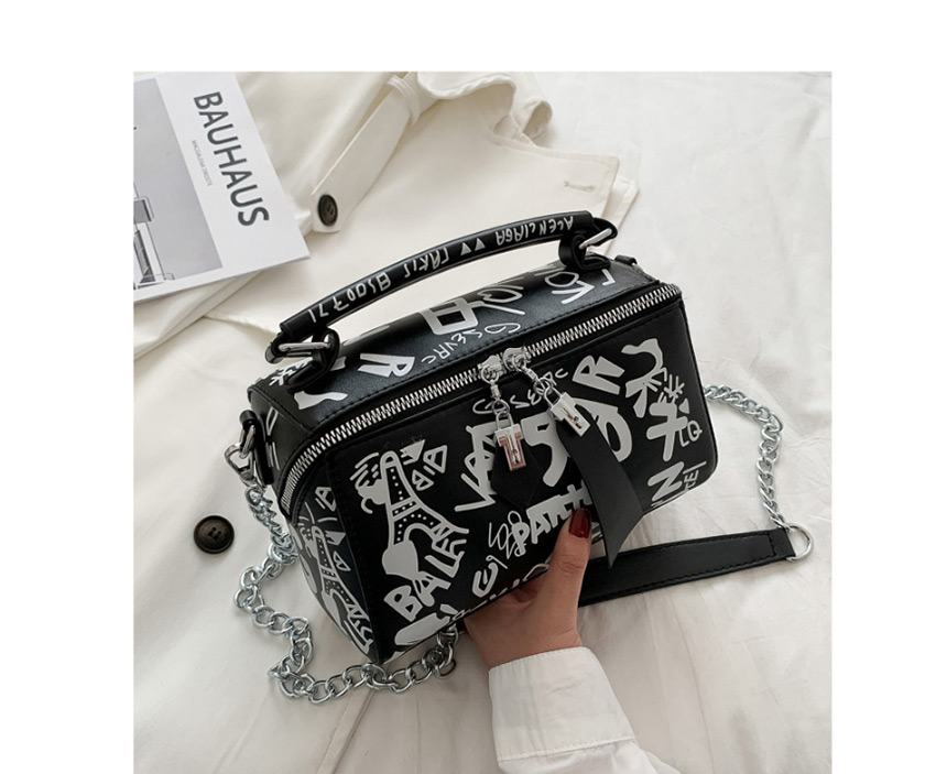 Fashion Black Chain Printed Shoulder Bag,Shoulder bags
