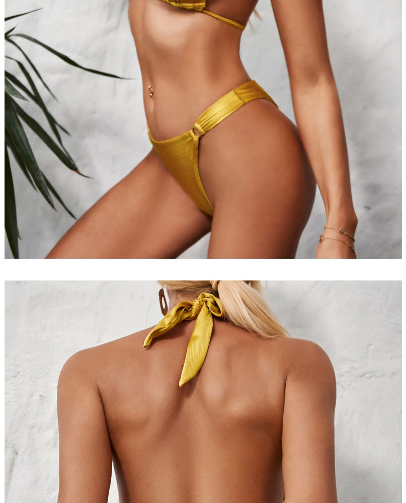 Fashion Yellow Flashing Split Swimsuit With Pleated Metal Ring,Bikini Sets