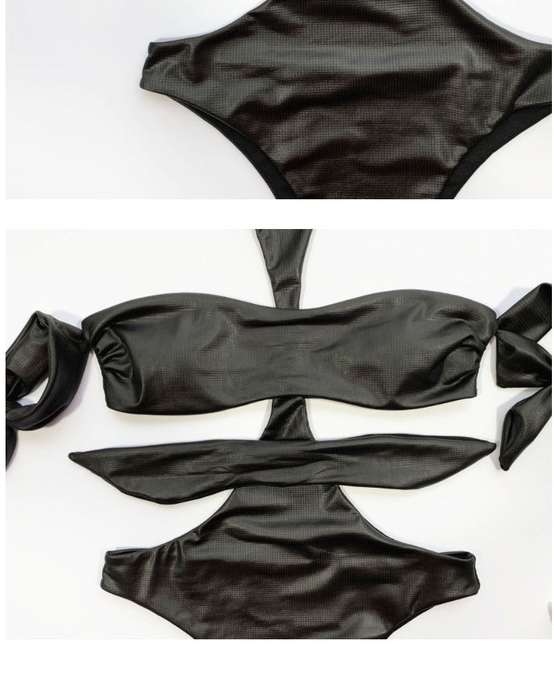 Fashion Black Bowknot Pleated One-piece Swimsuit,One Pieces