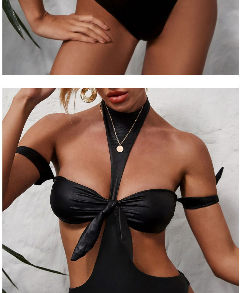 Fashion Black Bowknot Pleated One-piece Swimsuit,One Pieces
