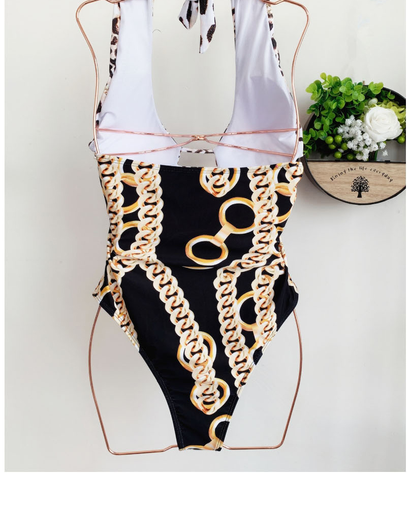 Fashion Printing Leopard Print Openwork Cross One-piece Swimsuit,One Pieces