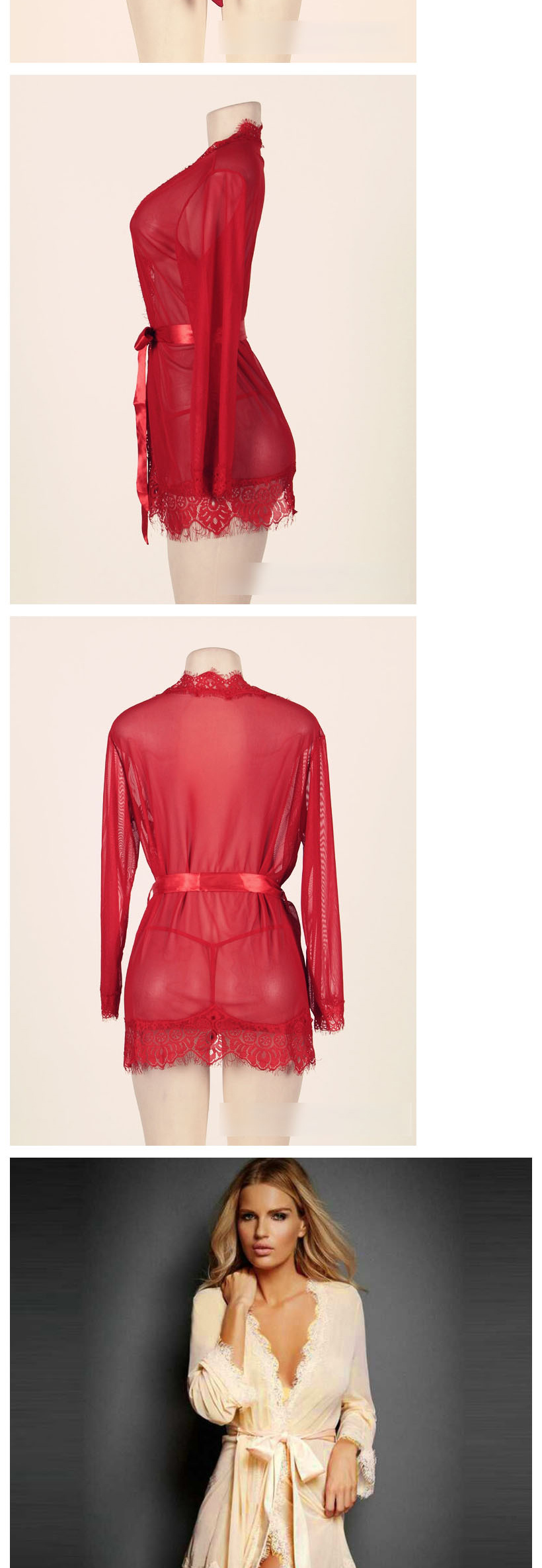 Fashion Red Lace Open Chest Strappy Pajamas,SLEEPWEAR & UNDERWEAR