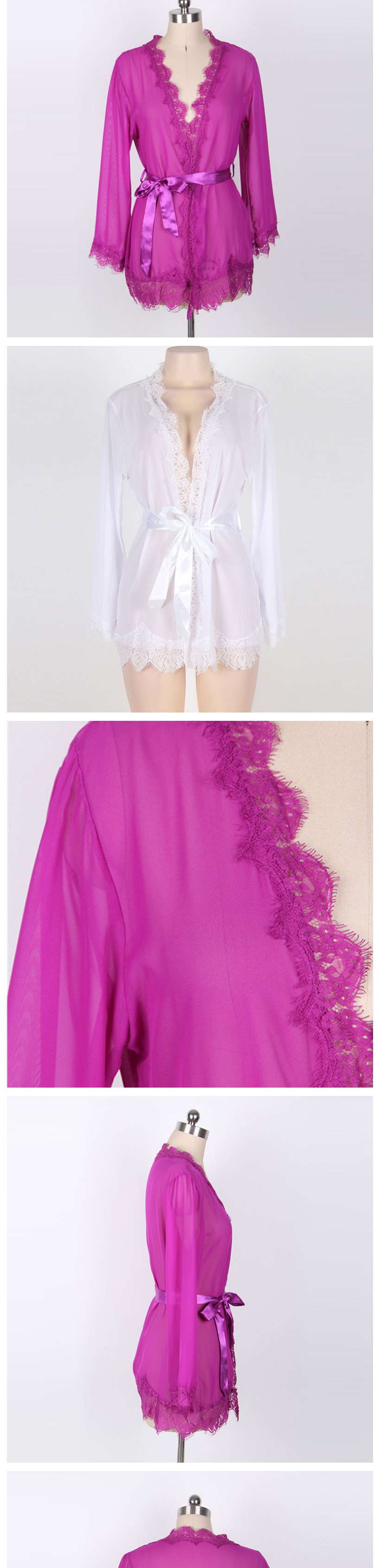 Fashion Purple Lace Open Chest Strappy Pajamas,SLEEPWEAR & UNDERWEAR