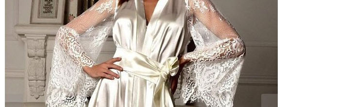 Fashion White Ice-like Silk Stitching Perspective Lace Sleeve Tether Strap Nightdress,SLEEPWEAR & UNDERWEAR