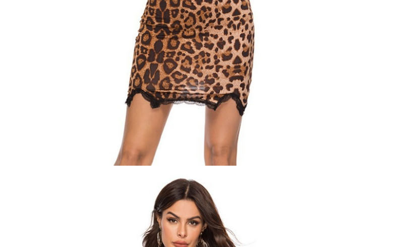 Fashion Leopard Print Leopard Lace Stitching Nightdress,SLEEPWEAR & UNDERWEAR