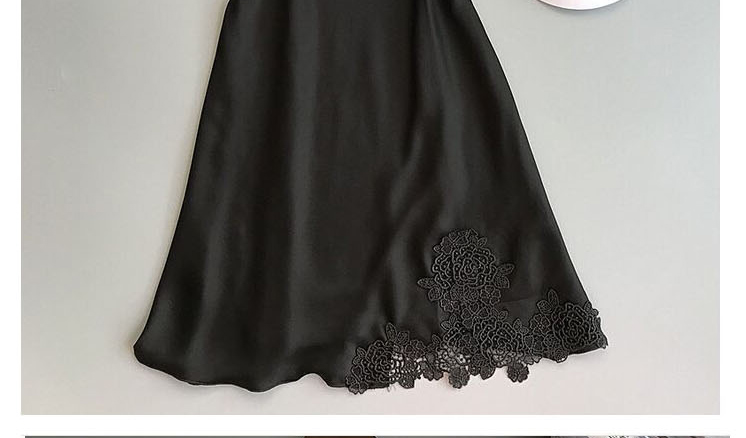 Fashion Black Lace Flower Stitching Suspender Nightdress,SLEEPWEAR & UNDERWEAR