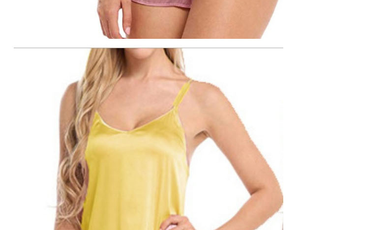 Fashion Yellow Satin V-neck Lace Camisole Sleeveless Pajamas Set,SLEEPWEAR & UNDERWEAR