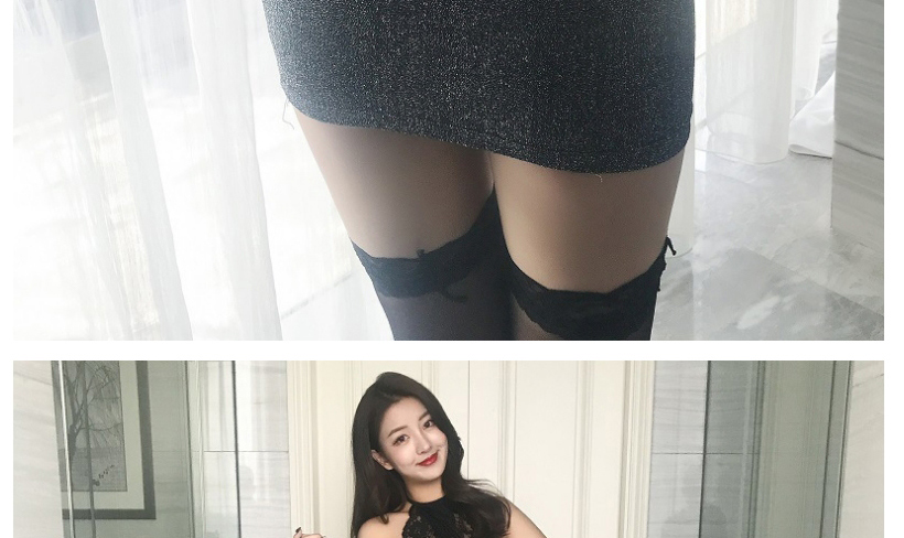 Fashion Black (without Stockings) Lace Perspective Stitching Hollow Bag Hip Nightdress,SLEEPWEAR & UNDERWEAR