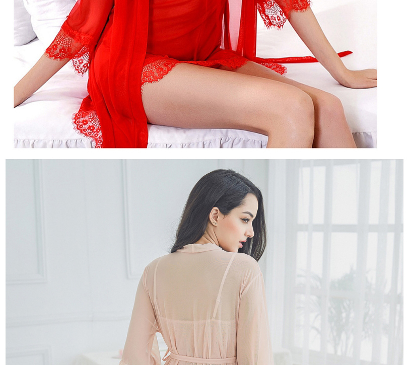 Fashion Red Three-piece Lace Nightdress Suspender Nightdress,SLEEPWEAR & UNDERWEAR