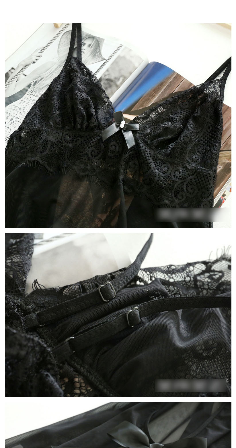 Fashion Black Lace Suspender Nightdress With Open Eyelashes,SLEEPWEAR & UNDERWEAR