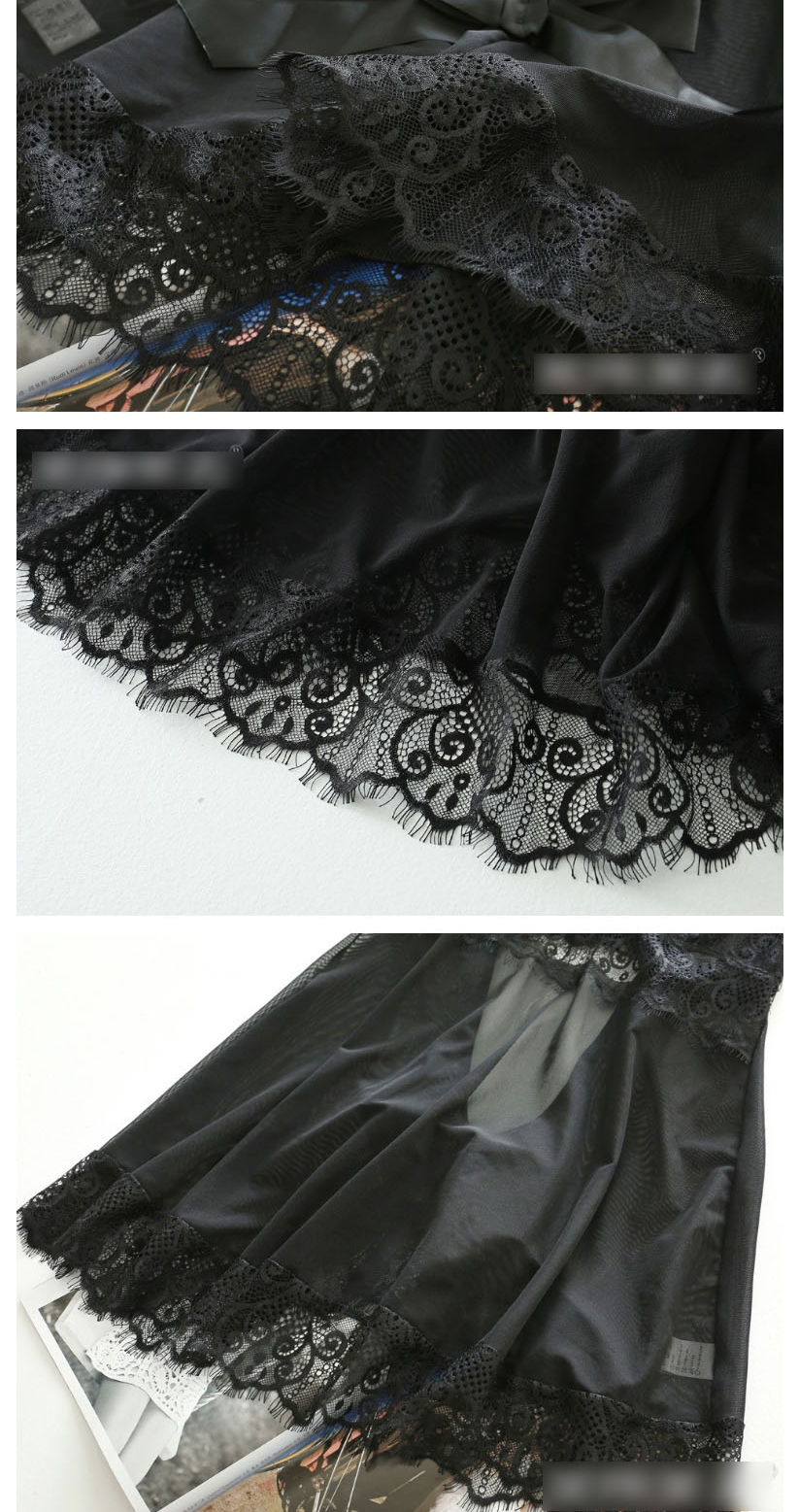 Fashion Black Lace Suspender Nightdress With Open Eyelashes,SLEEPWEAR & UNDERWEAR