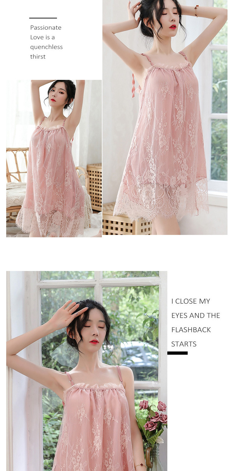 Fashion Pink Lace Flower Fungus Suspender Nightdress,SLEEPWEAR & UNDERWEAR