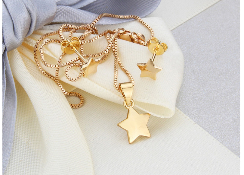 Fashion Golden Five-pointed Star Gold-plated Necklace Earring Set,Jewelry Sets