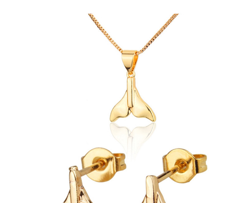 Fashion Golden Gold Plated Fishtail Earring Necklace Set,Jewelry Sets