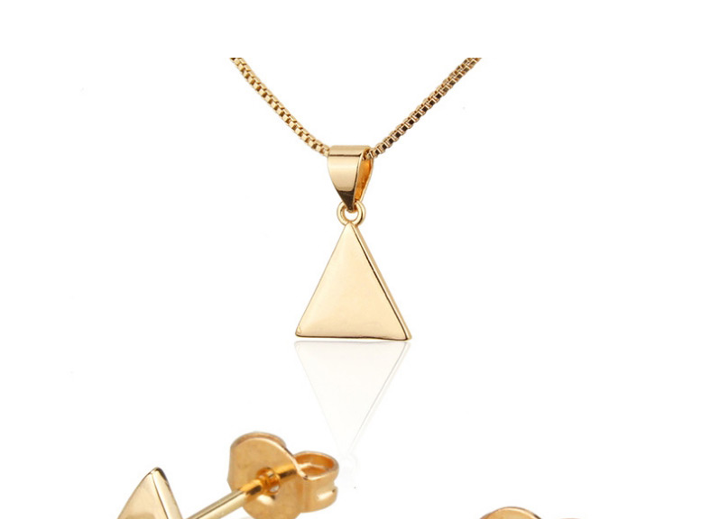 Fashion Golden Gold Plated Glossy Triangle Earring Necklace Set,Jewelry Sets