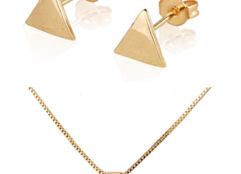 Fashion Golden Gold Plated Glossy Triangle Earring Necklace Set,Jewelry Sets