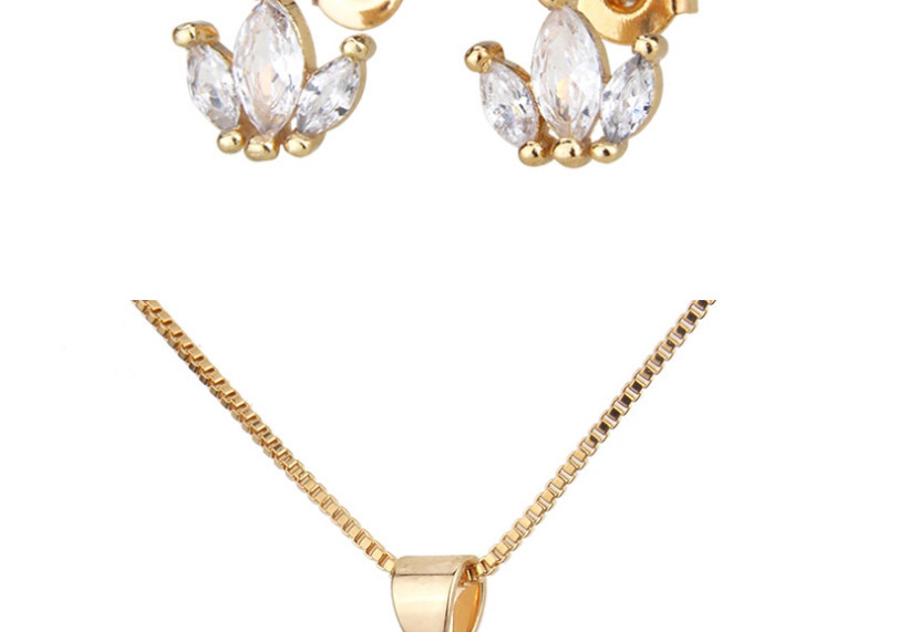 Fashion Golden Gold-plated Zircon Geometric Earring Necklace Set,Jewelry Sets