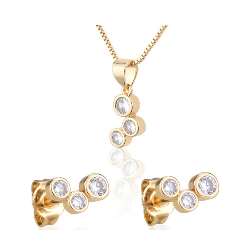 Fashion Golden Set Of Three Round Gold-plated Zircon Earring Necklaces,Jewelry Sets