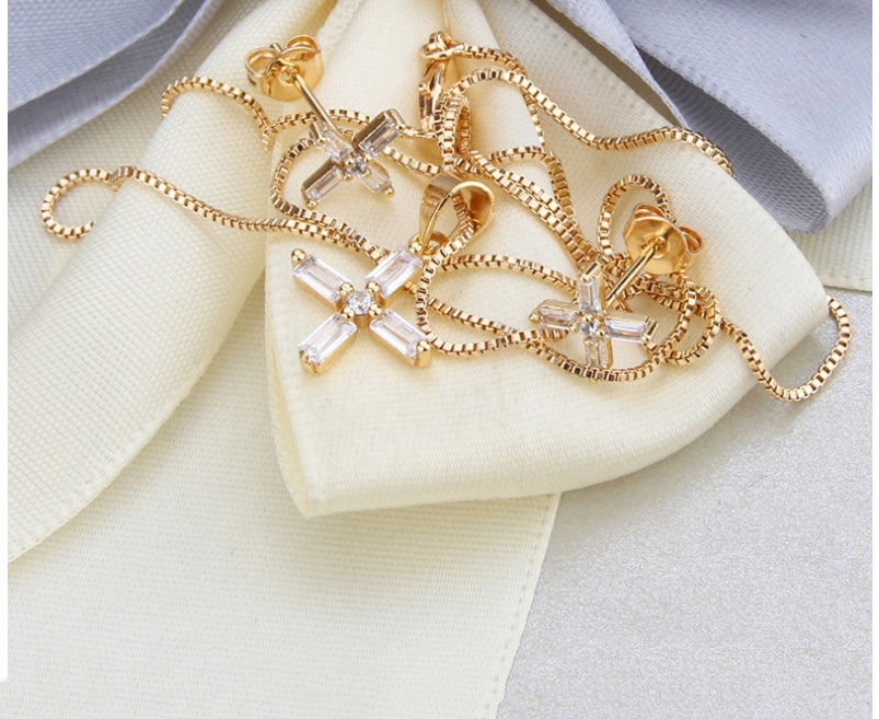 Fashion Golden Gold Plated Zircon Cross Earring Necklace Set,Jewelry Sets