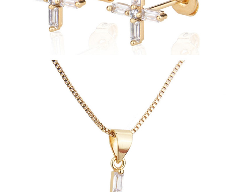 Fashion Golden Gold Plated Zircon Cross Earring Necklace Set,Jewelry Sets