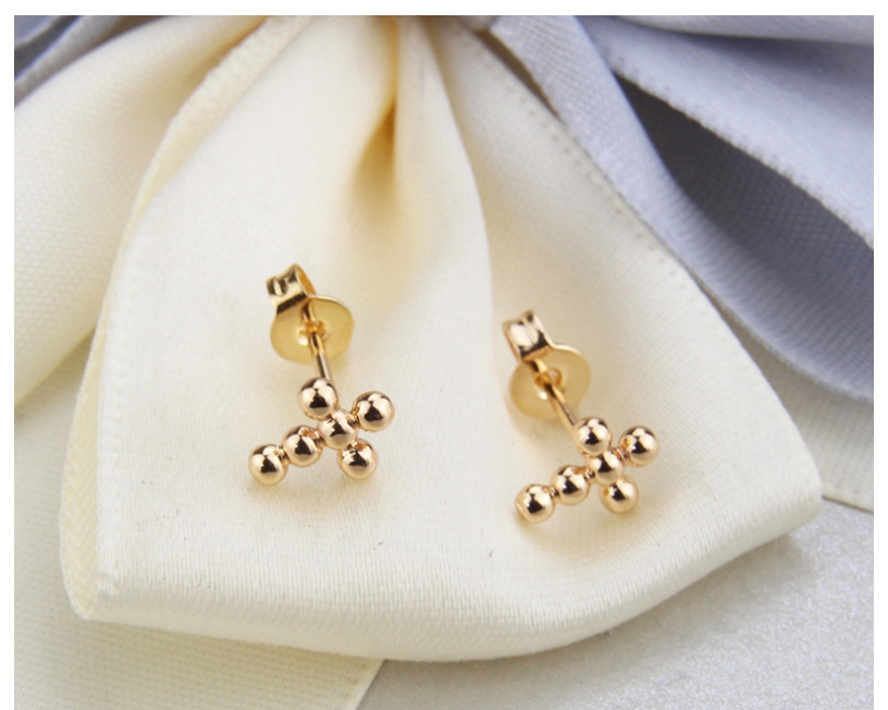 Fashion Golden Round Bead Gold Plated Cross Ear Stud Necklace Set,Jewelry Sets