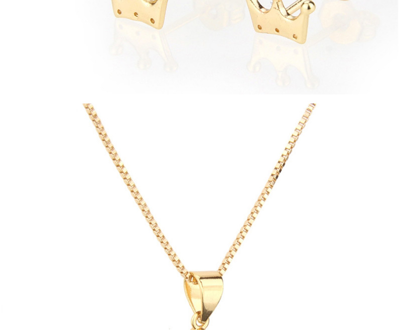 Fashion Golden Glossy Crown Gold Plated Stud Earrings Necklace Set,Jewelry Sets