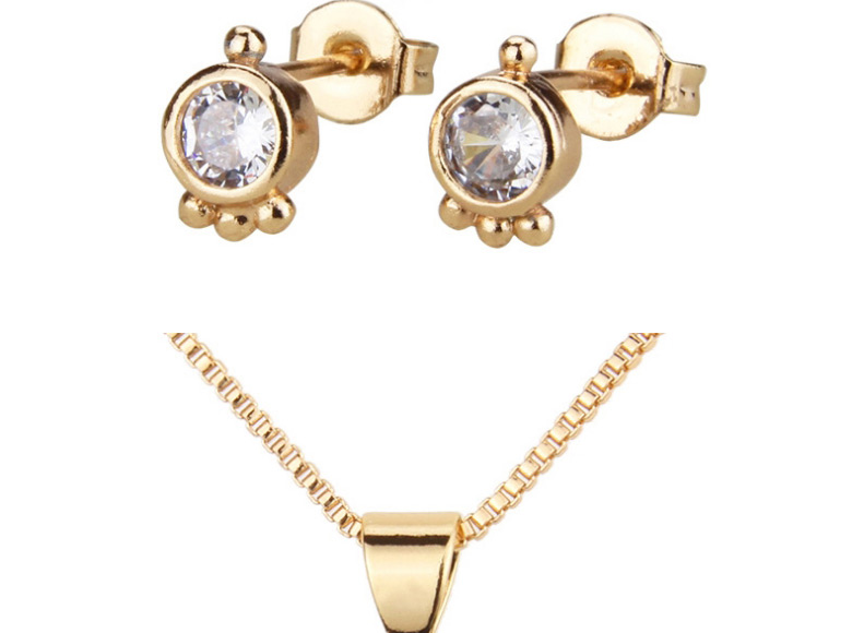 Fashion Gold-plated Blue Zirconium Gold-plated Round Earring Necklace Set With Zircon,Jewelry Sets