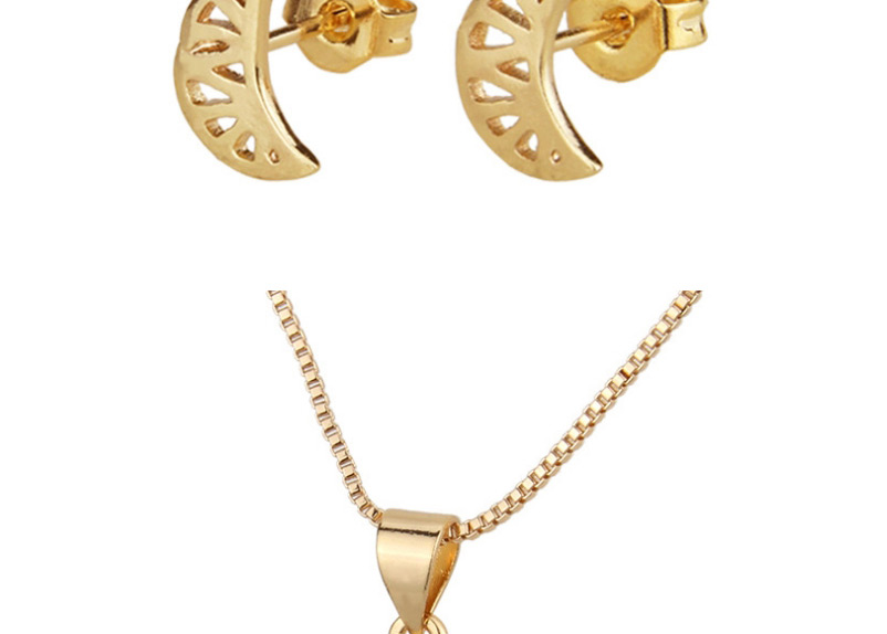 Fashion Golden Hollow Flat Gold Plated Moon Earring Necklace Set,Jewelry Sets