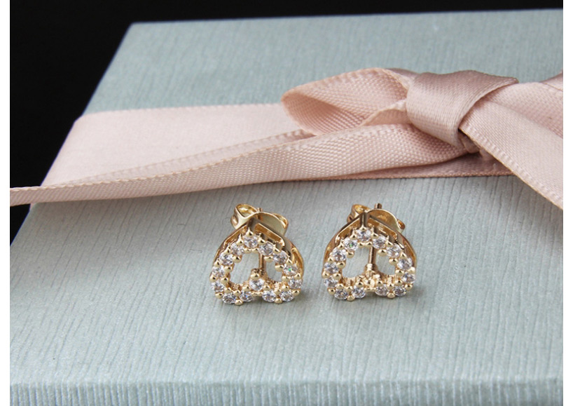 Fashion White Zirconium Copper Plating Gold Love Hollow Earrings,Stud Earrings