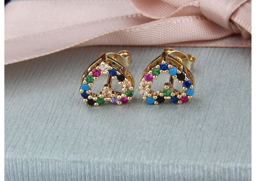 Fashion White Zirconium Copper Plating Gold Love Hollow Earrings,Stud Earrings