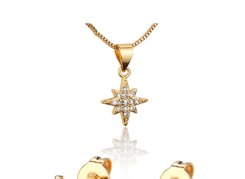 Fashion Golden Octagon Star Gold Plated Diamond Earring Necklace Set,Jewelry Sets