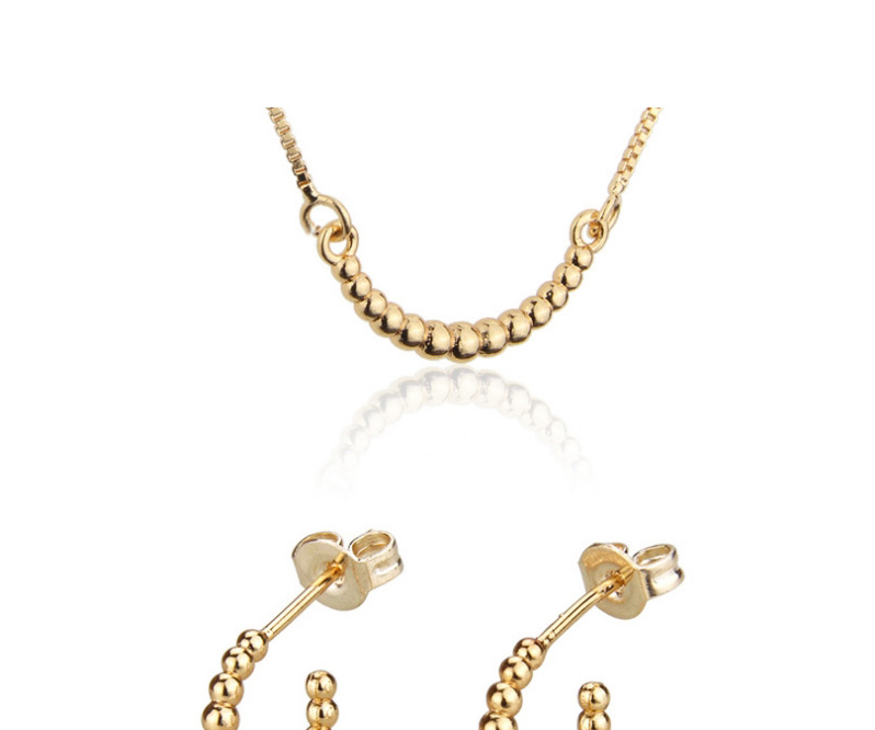 Fashion Golden Bead Gold Plated Geometric C-shaped Earring Necklace Set,Jewelry Sets
