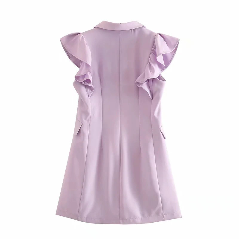 Fashion Purple Double-breasted Dress With Flying Sleeve Suit Collar,Long Dress