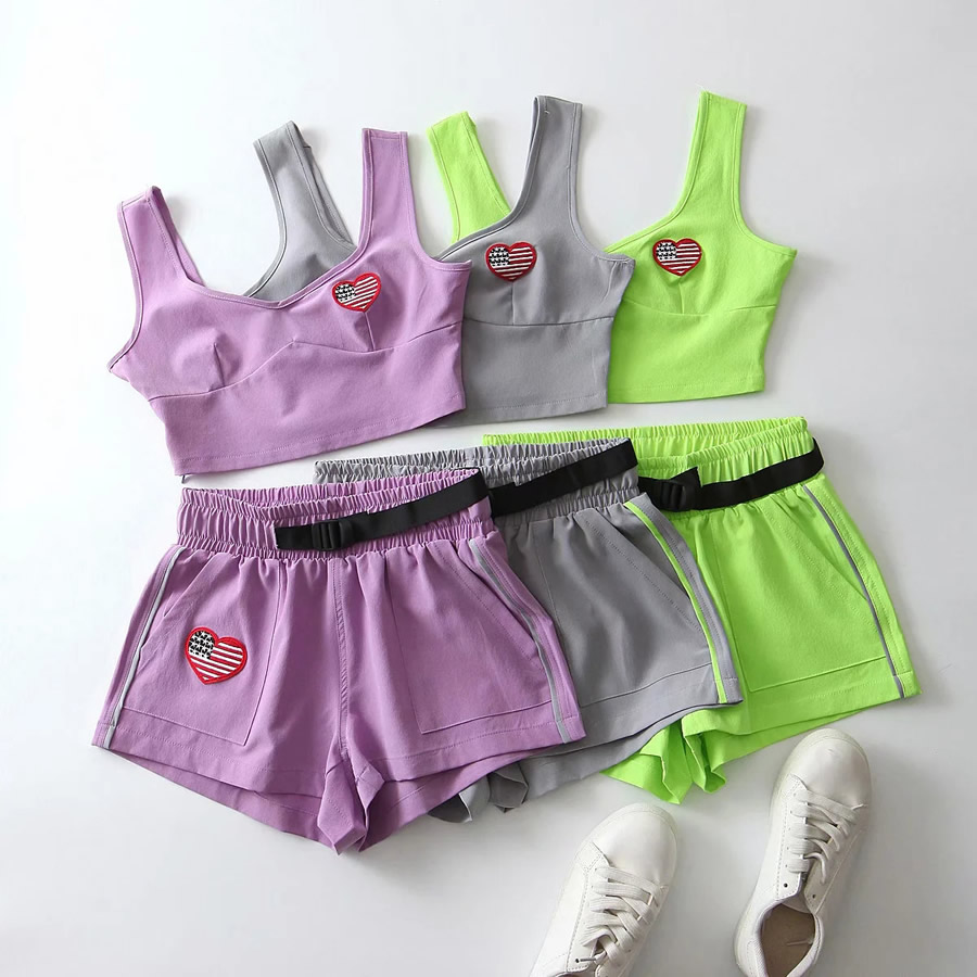 Fashion Fluorescent Green High Elasticity Love Standard Short Sports Suit,Shorts