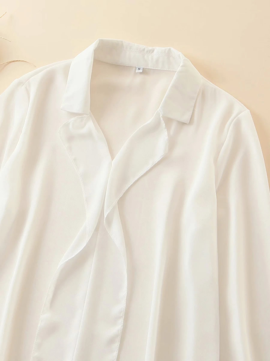 Fashion White Chiffon Messy V-neck Long-sleeved Sun Shirt,Sunscreen Shirts