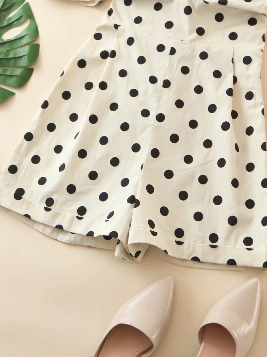 Fashion Wave Point Polka Dot Printed One-shoulder Cutout Jumpsuit,Shorts