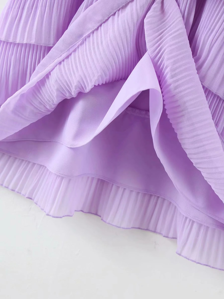 Fashion Purple Pleated Chiffon Dress With Belt,Long Dress