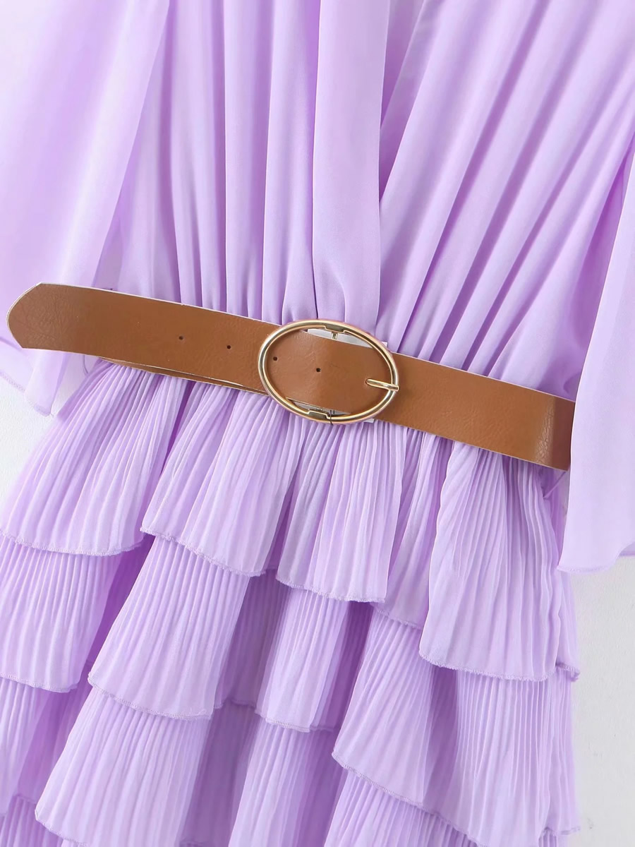 Fashion Purple Pleated Chiffon Dress With Belt,Long Dress