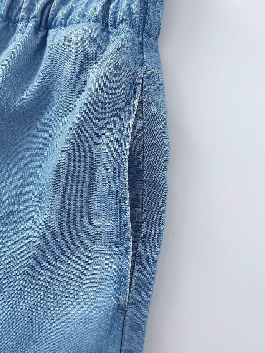 Fashion Blue Denim Blended Elasticated Waist Shorts,Shorts