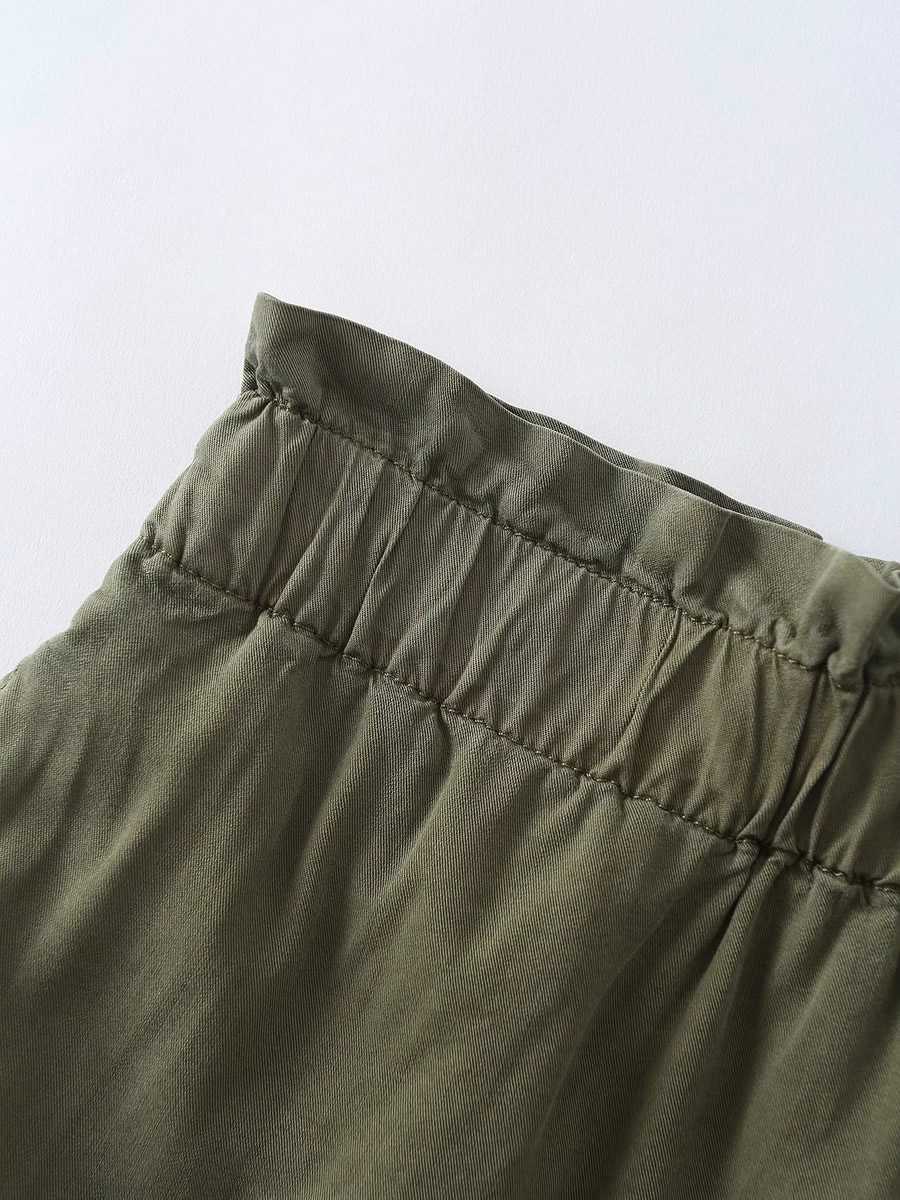 Fashion Army Green Denim Blended Elasticated Waist Shorts,Shorts