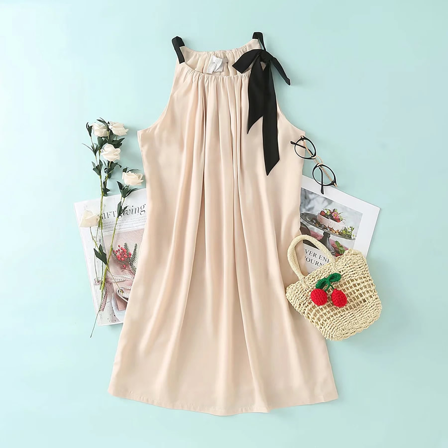 Fashion Creamy-white Sleeveless Bow Tie Pleated Chiffon Dress,Long Dress