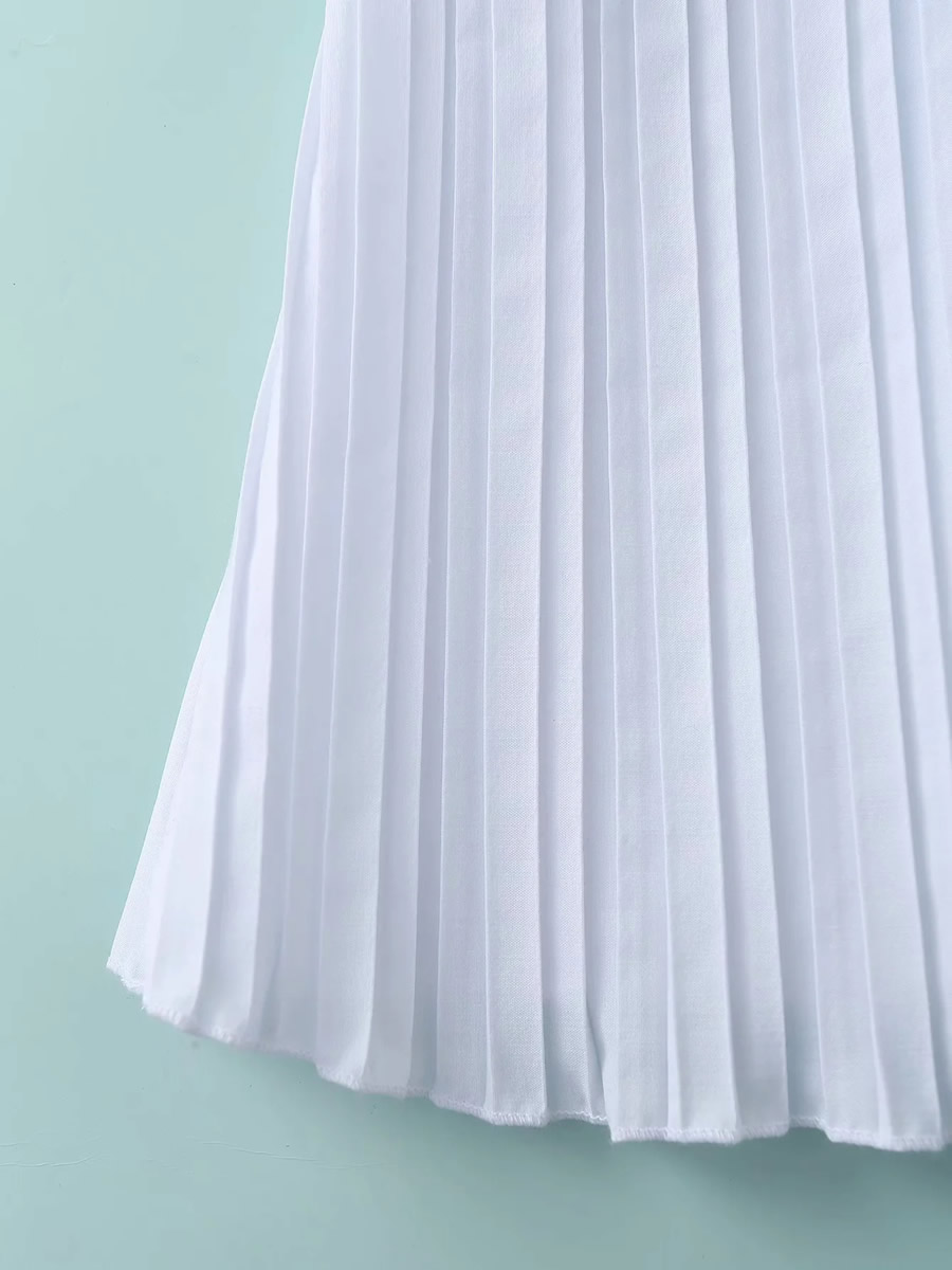 Fashion White Small Pleated Ruffled Loose Dress,Long Dress
