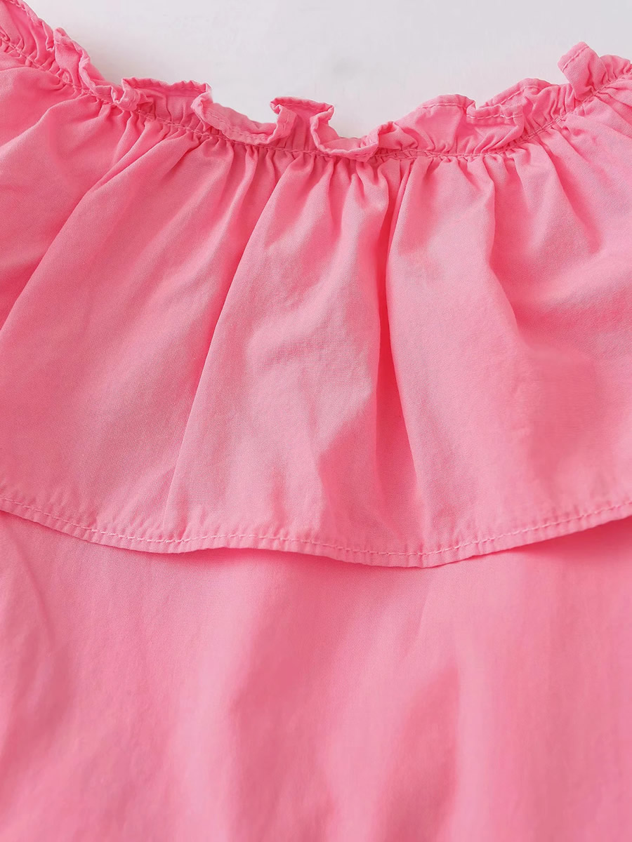 Fashion Pink V-neck Ruffled V-neck Sleeveless Dress,Long Dress
