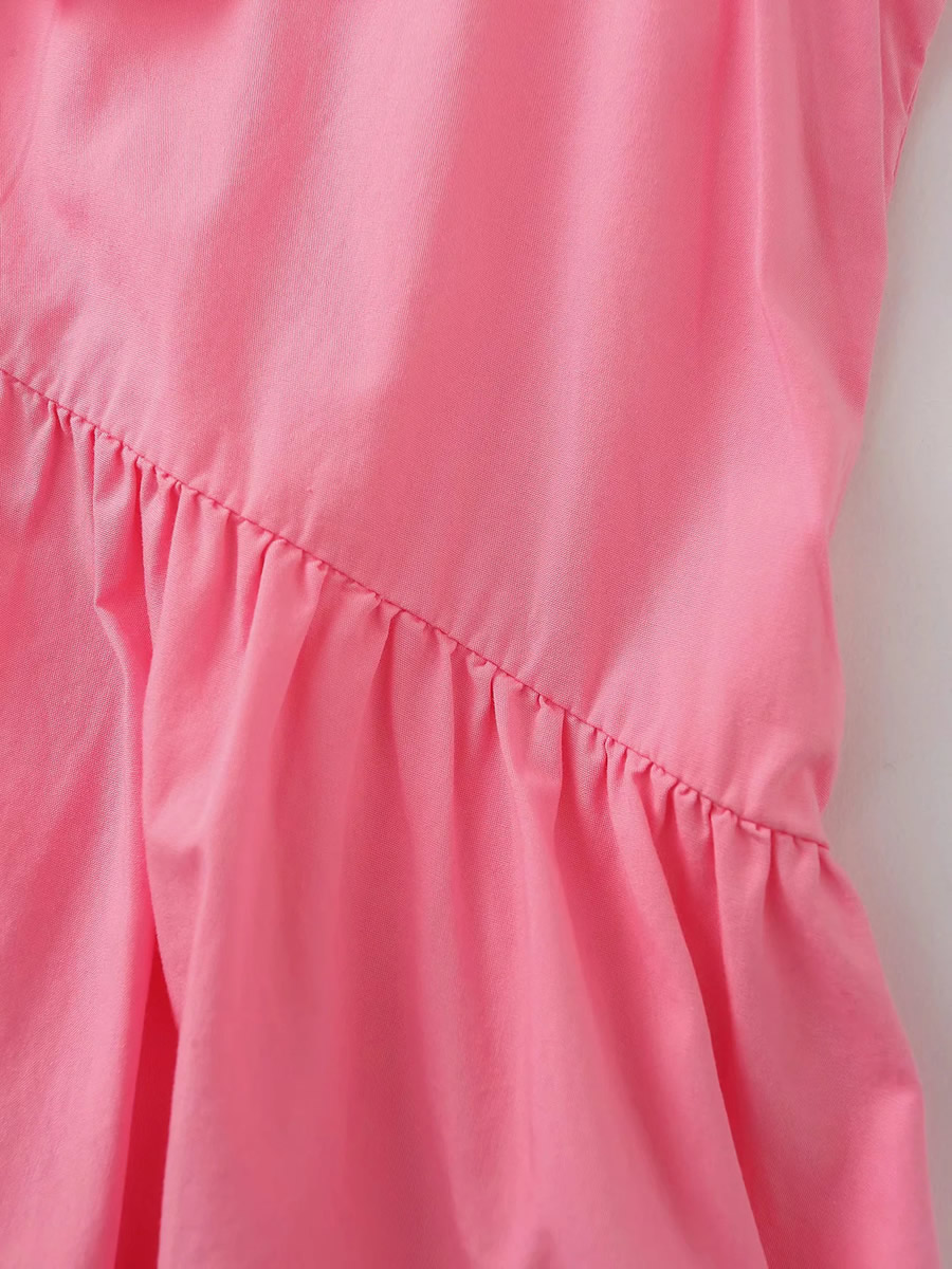 Fashion Pink V-neck Ruffled V-neck Sleeveless Dress,Long Dress