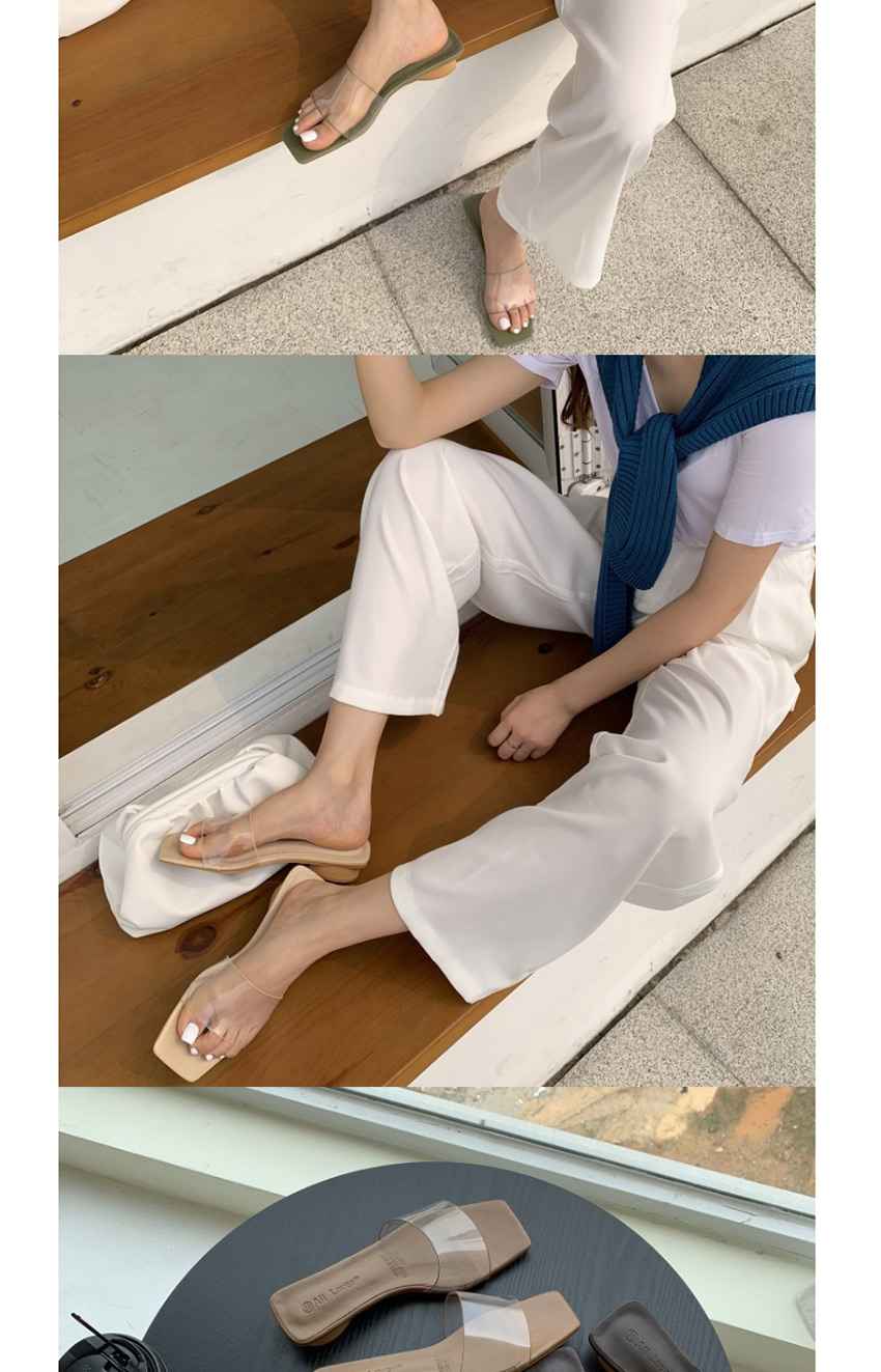 Fashion Light Brown Flat Bottom Transparent Square Head Sandals And Slippers,Slippers