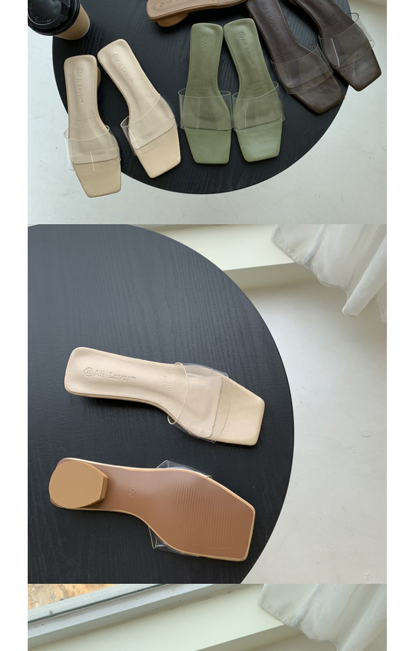 Fashion Apricot Flat Bottom Transparent Square Head Sandals And Slippers,Slippers