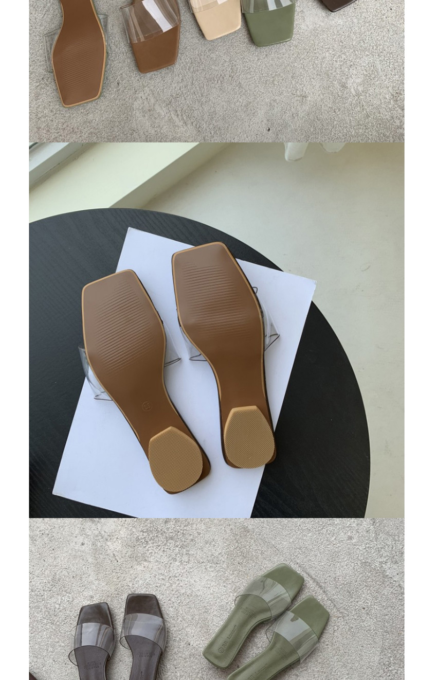 Fashion Light Brown Flat Bottom Transparent Square Head Sandals And Slippers,Slippers
