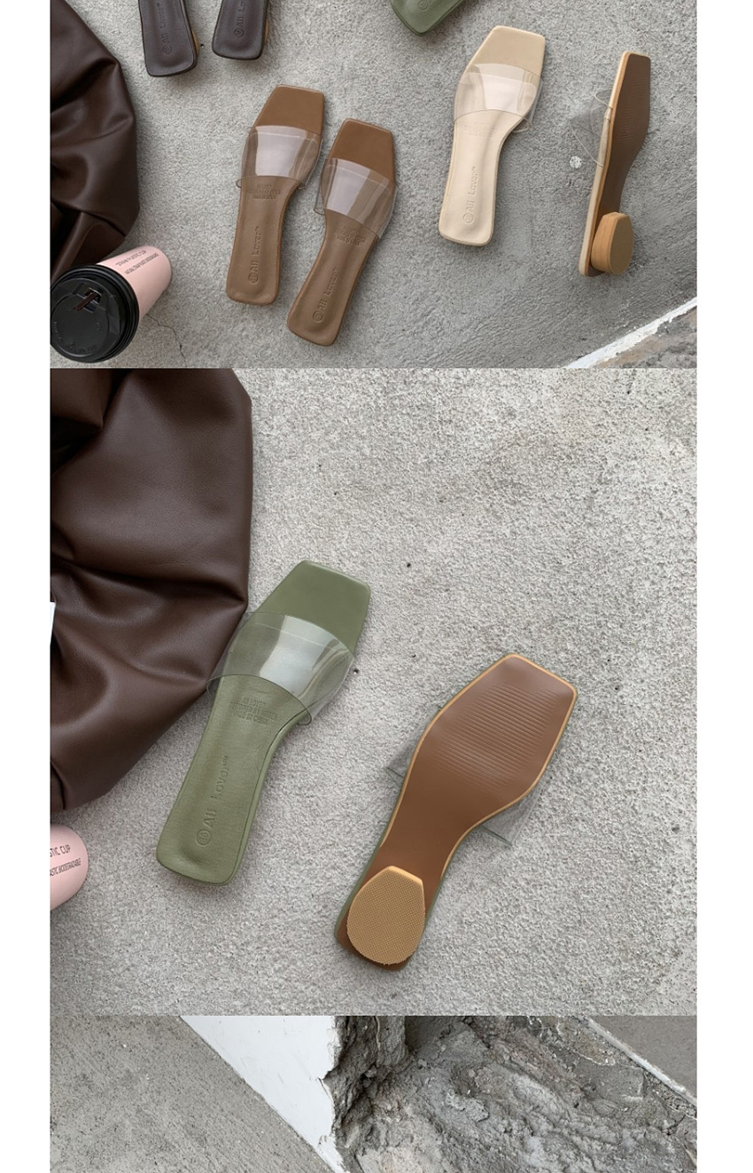 Fashion Brown Flat Bottom Transparent Square Head Sandals And Slippers,Slippers